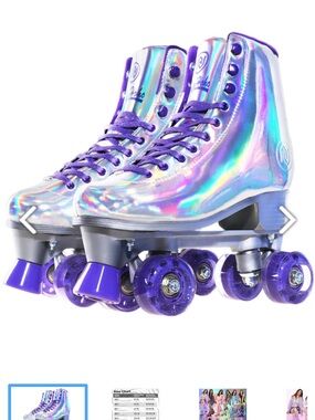 JAJA HOHO Holographic Purple Lined Unisex Roller Skates - Size: US 7 (W 8 & M 7)